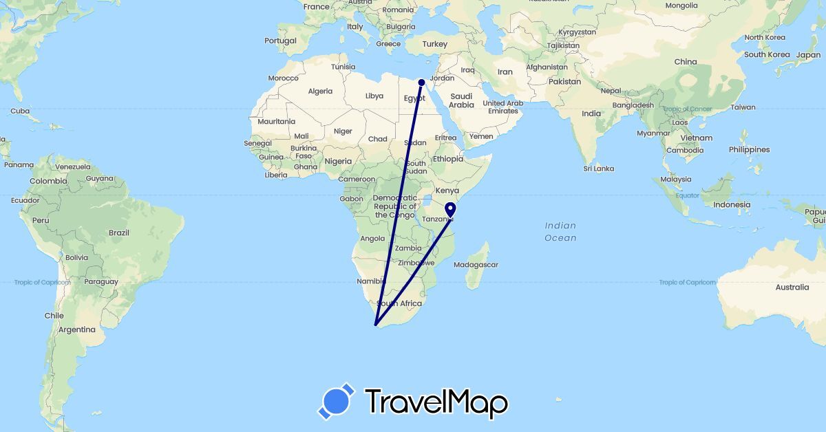 TravelMap itinerary: driving in Egypt, Tanzania, South Africa (Africa)
